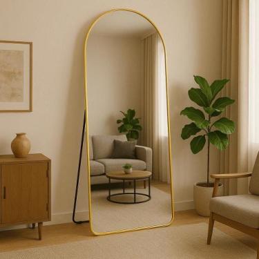 Imagem de Espelho Grande Oval Arco Base Reta Corpo Inteiro 150x60 Moldura em Met