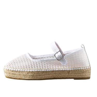 Imagem de keleimusi Sapatilhas femininas Mary Jane com alpargatas plataforma, alpargatas tecidas, lona, verão, sapatilha, Malha branca, 37