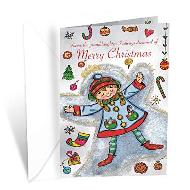 Imagem de Prime Greetings Cartão de Natal para neta, feito nos EUA, ecológico, cartolina grossa com envelope premium 12,7 cm x 19,7 cm, embalado em caixa de proteção