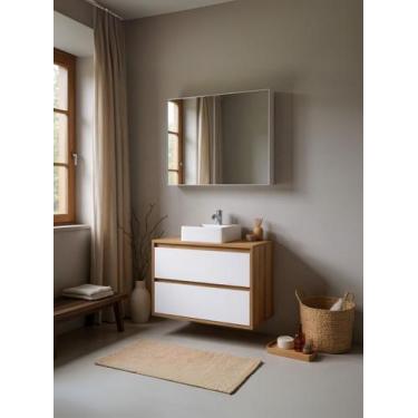 Imagem de Gabinete para Banheiro com Cuba e Armario 80cm Mdf Freijo com Branco D