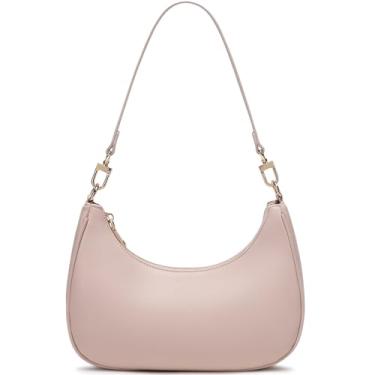 Imagem de Bolsa de ombro feminina fofa Hobo Vintage com bolso com zíper - Bolsa clutch leve nas axilas para uso diário, Nude.
