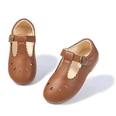Imagem de Meckior Sapato infantil Mary Jane, sapatilha de balé para meninas, festa, escola, sapatos de princesa, laço, D/Marrom, 11.5 Toddler