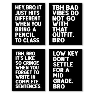 Imagem de Hxlac Conjunto de 4 impressões de arte de parede engraçadas para sala de aula, pôsteres do ensino médio, decoração de parede preto e branco, decoração de parede de sala de leitura engraçada, 20 x 25