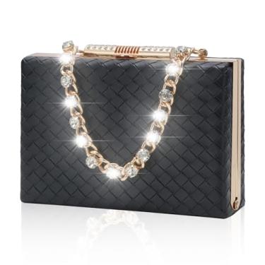 Imagem de aiunone Bolsa feminina de tecido chique para noite - bolsa feminina moderna para festa bolsa formal para bolsa transversal de casamento, C - preto