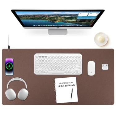 Imagem de Mouse pad Firelison 2 em 1 de couro multifuncional para mesa de escritório com base de borracha antiderrapante, tapete de mesa impermeável para computadores/escritório/trabalho/casa/decoração (91,44 cm x 43,18 cm marrom - C)