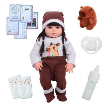 Imagem de Bebê Reborn De Silicone Menina Morena Capivara + Acessórios - Cegonha 