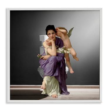 Imagem de Stupell Industries Vintage Lady & Cherub Banheiro Branco Emoldurado Giclee Art Design por Seven Trees Design, 12 x 12
