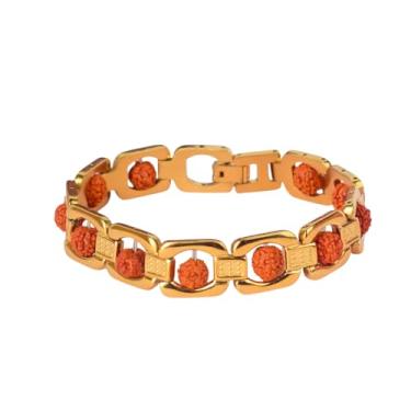 Imagem de Pulseira Rudraksh SATVIK 6-7 mm l banhado a ouro Rudraksha com revestimento PVD premium – Certificado BatchSure, One Size, Rudraksha, Sem Pedra Preciosa