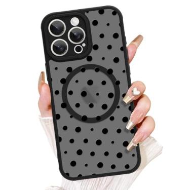Imagem de AIGOMARA Linda capa para iPhone 15 Pro [compatível com MagSafe] estampa de bolinhas pretas com capa de telefone fosca semitransparente para mulheres Gilrs TPU macio e PC capa protetora traseira fina