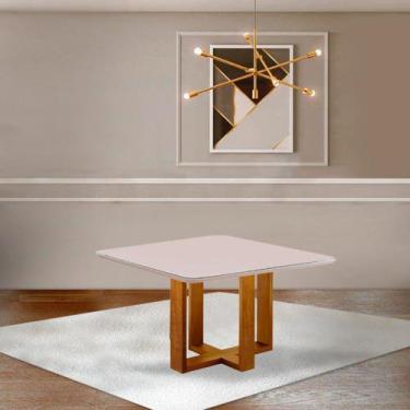 Imagem de Mesa de Jantar Quadrada 4 Lugares Paris Tampo Com Vidro e Madeira Maci