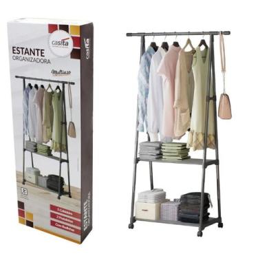 Imagem de Estante Organizadora De Roupas Sapateira Rodinhas Cabideiro - CASITA