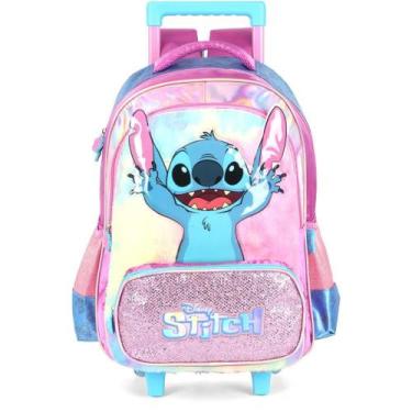 Imagem de Mochila Infantil com Rodinha STITCH Roxo com Cetim e Pelúcia - Luxcel