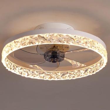 Imagem de PSHRFANST Ventilador de teto de 50 cm com luzes, LED regulável de 6 velocidades, lâminas reversíveis com controle remoto, ventilador de baixo perfil de montagem semitransparente, branco