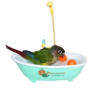 Imagem de Petlex Banheira de pássaros, fonte de banho de papagaio, banheira automática interna com torneira para pássaros, chuveiro de pássaros, banheira de banho para periquito, periquito, periquito, calopsita