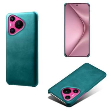 Imagem de Capa para Huawei Pura 70,Proteção contra quedas,Casca de volta de cor sólida simples,Design de couro de imitação de plástico-Green