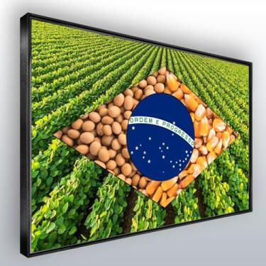 Imagem de Quadro com Moldura Preta 90x60 Badeira Brasil Agro Soja e Milho (Moldura Branca, 40x60cm, Borda Infinita)