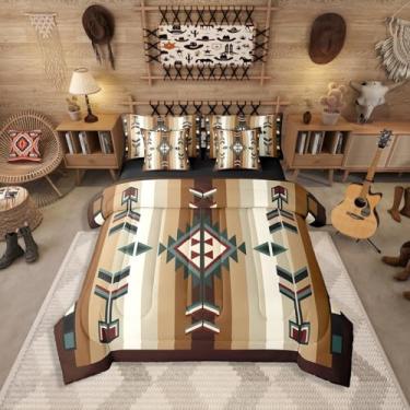 Imagem de Erosebridal Conjunto de edredom boho Queen em uma bolsa, 7 peças, asteca ocidental, rústico, casa de fazenda, para crianças e adultos, conjunto de cama étnico boêmio vintage