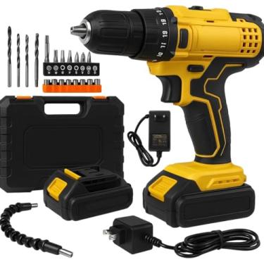 Imagem de Furadeira e Parafusadeira 21V com 2 Baterias Recarregáveis Maleta Completa com Soquetes, Bits, Adaptadores e Carregador Bivolt – Alta Potência e Mobilidade