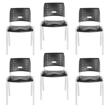 Imagem de Conjunto 6 Cadeiras Escritório Fixa Empilhável Hotel Auditório Elo Preto/Alumínio