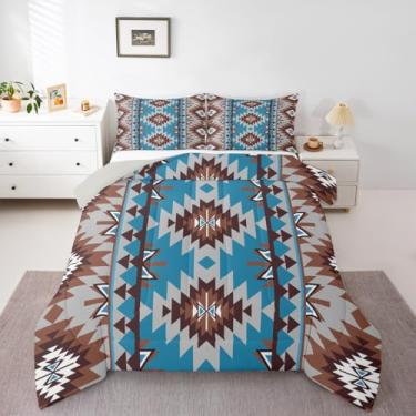 Imagem de jejeloiu Conjunto de edredom infantil boêmio para todas as estações, com 1 fronha, microfibra asteca, roupa de cama solteiro tribal para decoração de quarto, edredom respirável, macio e leve