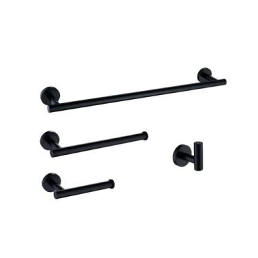 Imagem de Conjunto de acessórios para banheiro em ouro escovado, suporte para toalhas de parede em aço inoxidável, suporte para papel higiênico, gancho para roupão, preto, conjunto com 4 peças