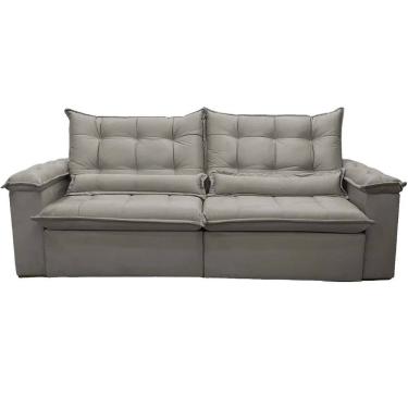 Imagem de Sofá Nigeria 240cm 4 Lugares Retrátil e Reclinável Tecido Veludo Trevo Cor Cinza