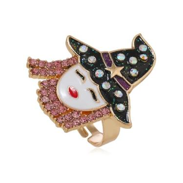 Imagem de Izpack Anel de declaração de bruxa de strass para mulheres - Chapéu de bruxa esmaltado banhado a ouro, decoração de Halloween, anéis de dedo abertos, ajustáveis, anel de cristal, moderno, bijuteria de