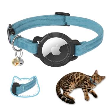 Imagem de Coleira para gatos AirTag, coleira dupla de veludo para gatos com suporte para Apple Air Tag e sino, ultradurável, ajustável, liberação rápida, serve para a maioria dos gatos pequenos e grandes (21 a