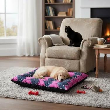 Imagem de Caminha Pet Colchonete Para Cachorro Gato Grande 70x60 Lavavél Cor Pink Estampado