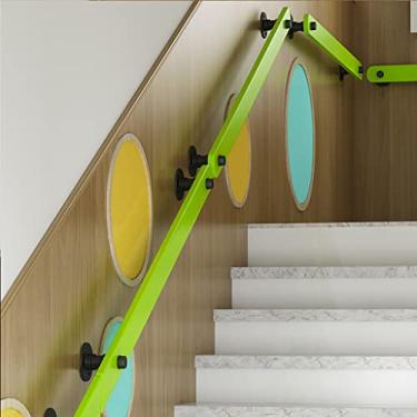 Imagem de Corrimãos de madeira 0,5-3,65 m corrimão de pinho antiderrapante kit completo para suporte de segurança interno barra corrimão suporte de trilho com suporte de aço inoxidável para escadas Villa Loft Co (cor: verde, tamanho: 6
