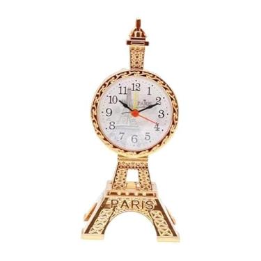 Imagem de Kuntesetty Torre Eiffel Relógio de Mesa Despertador Escritório Dormitório Multiuso Fácil Mesa de Cabeceira Presente Decoração Estilo Vintage, Ouro