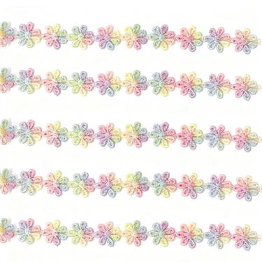Imagem de Fita de margarida, acabamento de renda de margarida colorida, acabamento de tecido bordado de 0,5 polegadas/1,3 cm de largura para apliques de costura, artesanato, decoração de roupas