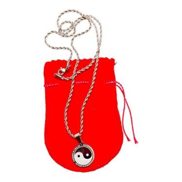 Imagem de COLAR TRANÇADO BAIANO 70 CM AÇO INOX PINGENTE Yin Yang 2 CM - ASA