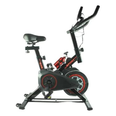 Imagem de Bicicleta Ergométrica Fitness Spinning Para Cardio E Musculação Com Base Cor Preto E Vermelho Com Suporte E Garrafa Inclusa