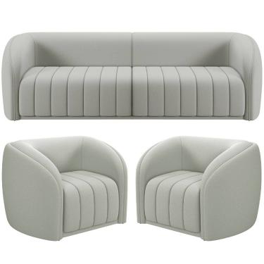 Imagem de Kit Sofá 4 Lugares Para Sala 252cm com 02 Poltronas Lazio M03 Veludo Creme - Lyam Decor