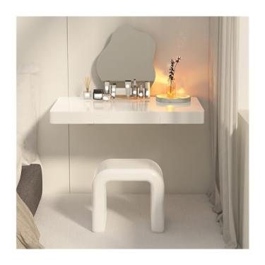 Imagem de Escrivaninha de penteadeira Penteadeira moderna de parede, penteadeira simples para pendurar no quarto, economia espaço, bege(Pequeno)