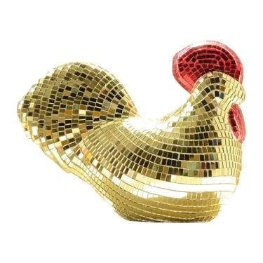 Imagem de XLWLLNJ Estatueta de Galinha Disco com Espelho, Decoração Criativa para Casa, Estátua de Galinha Disco para Festa de Véspera de Ano Novo, Ouro, Tamanho real