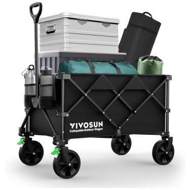 Imagem de Carrinho Dobrável para Camping e Jardim com Alça Ajustável, Capacidade 80kg, VIVOSUN, Preto