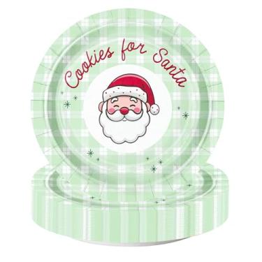 Imagem de WRAPAHOLIC 25 peças de pratos de papel de Natal – xadrez verde 18 cm, pratos descartáveis de Papai Noel, pratos decorativos de sobremesa para festa de Natal, utensílios de mesa, decoração de mesa