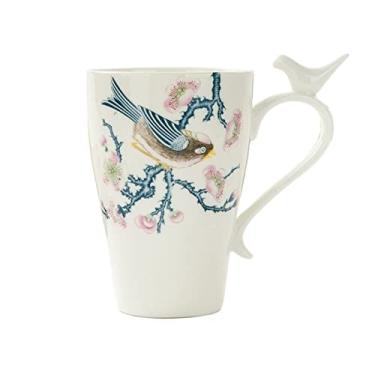 Imagem de GRFIT Caneca 350ml Requintada Osso China Pássaro Caneca Café da Manhã Copo de Leite Padrão Pintado à Mão Caneca de Café (Cor: Latão)