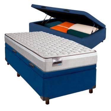 Imagem de Conjunto Cama Box Bau Azul Solteiro + Colchão Molas Ensacadas Hanover Inducol