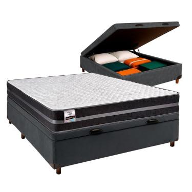 Imagem de Cama Box Bau Cinza Casal + Colchão Molas Ultralastic Bogota Inducol