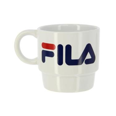 Imagem de Caneca empilhável branca Fi-la | Copo com capacidade para chocolate quente, café expresso, bebidas e chá - alça ergonômica com acabamento brilhante | Presente de aniversário e escritório para crianças