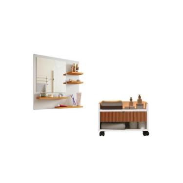 Imagem de Kit Espelheira Fox + Gabinete Para Banheiro Prisma - JM3 Móveis, Branc