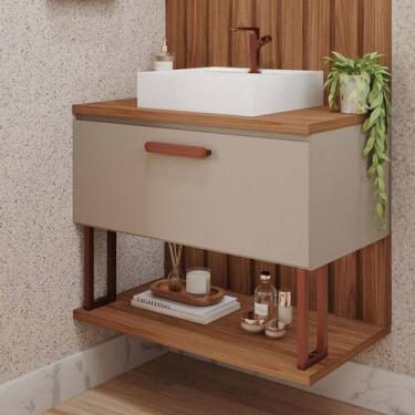 Imagem de Armário de Banheiro Duna 80 Cm 1 Porta 100% Mdf Cappuccino/Freijó - Mg