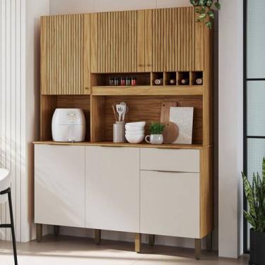 Imagem de Cozinha Compacta Moscato 6 Portas 1 Gaveta 100% Mdf Amêndoa/Off White 