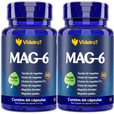 Imagem de KIT 2 MAG-6 6 MAGNÉSIOS TAURATO CITRATO PA ÓXIDO DIMALATO QUELATO TOTAL 120 CAPS – VIDEIRA 7