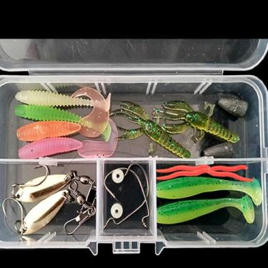 Imagem de Kit de 23 iscas de pesca para iscas de água doce, kit de equipamentos para pesca de minhocas de sapo macio, caixa de equipamentos incluindo iscas de anzol, minhocas de plástico macio