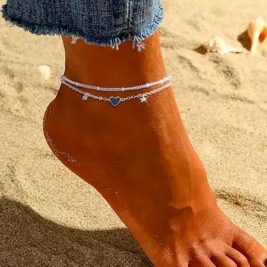 Imagem de Tornozeleiras femininas à prova d'água CZ e pingente de coração, tornozeleiras de camada delicada para mulheres, moderno, simples, conjunto de tornozeleiras, presentes, joias para sua mãe, esposa