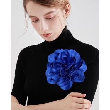Imagem de Broche de flor rosa em tecido de cetim delicado broches grandes de lapela elegante flor de seda broche grande para mulheres festa de casamento dança banquete vestido terno acessórios de roupas joias